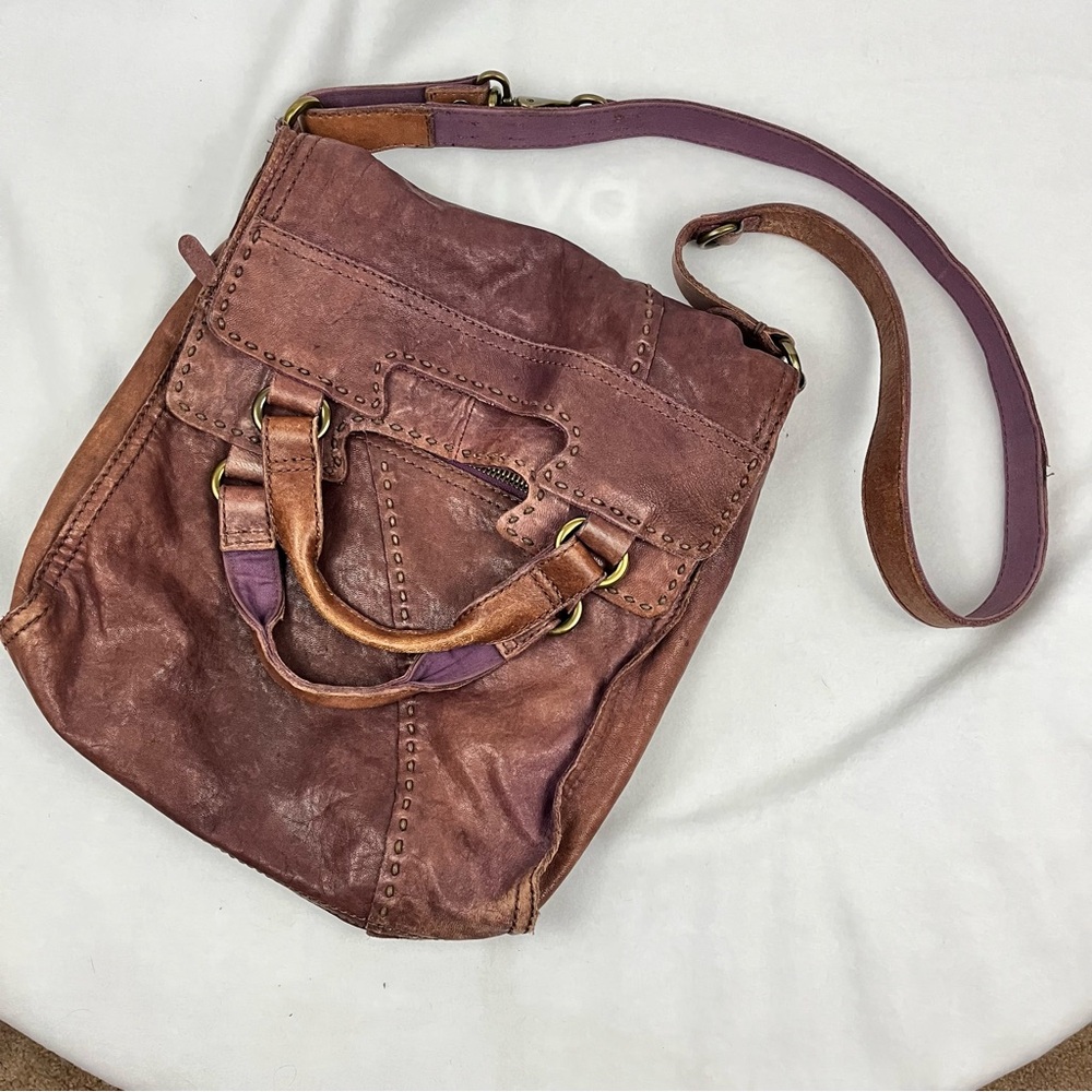 Lucky Brand Brown Italian Leather Satchel Bag RARE